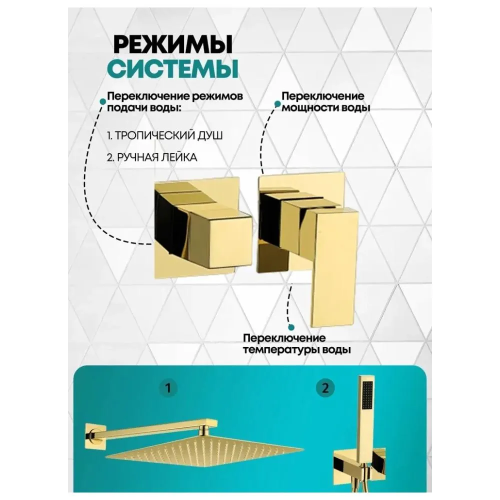Душевая система встраиваемая (без излива) Grocenberg GB5080GO, золото