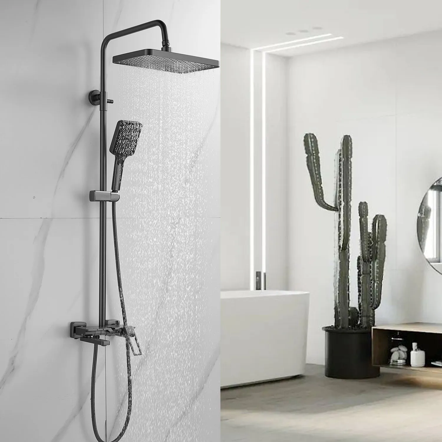 Душевая система Shevanik S6826T, оружейная сталь