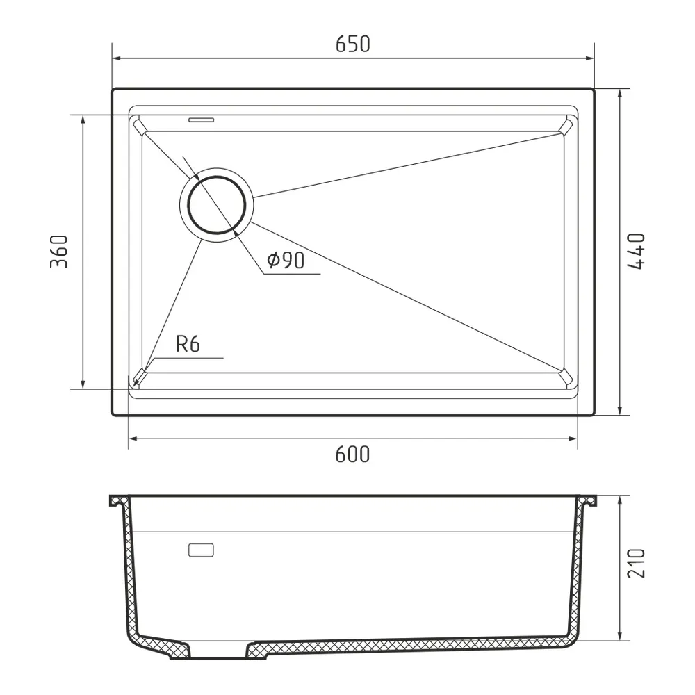 Кухонная мойка Rivelato LINO LN-654-L топаз