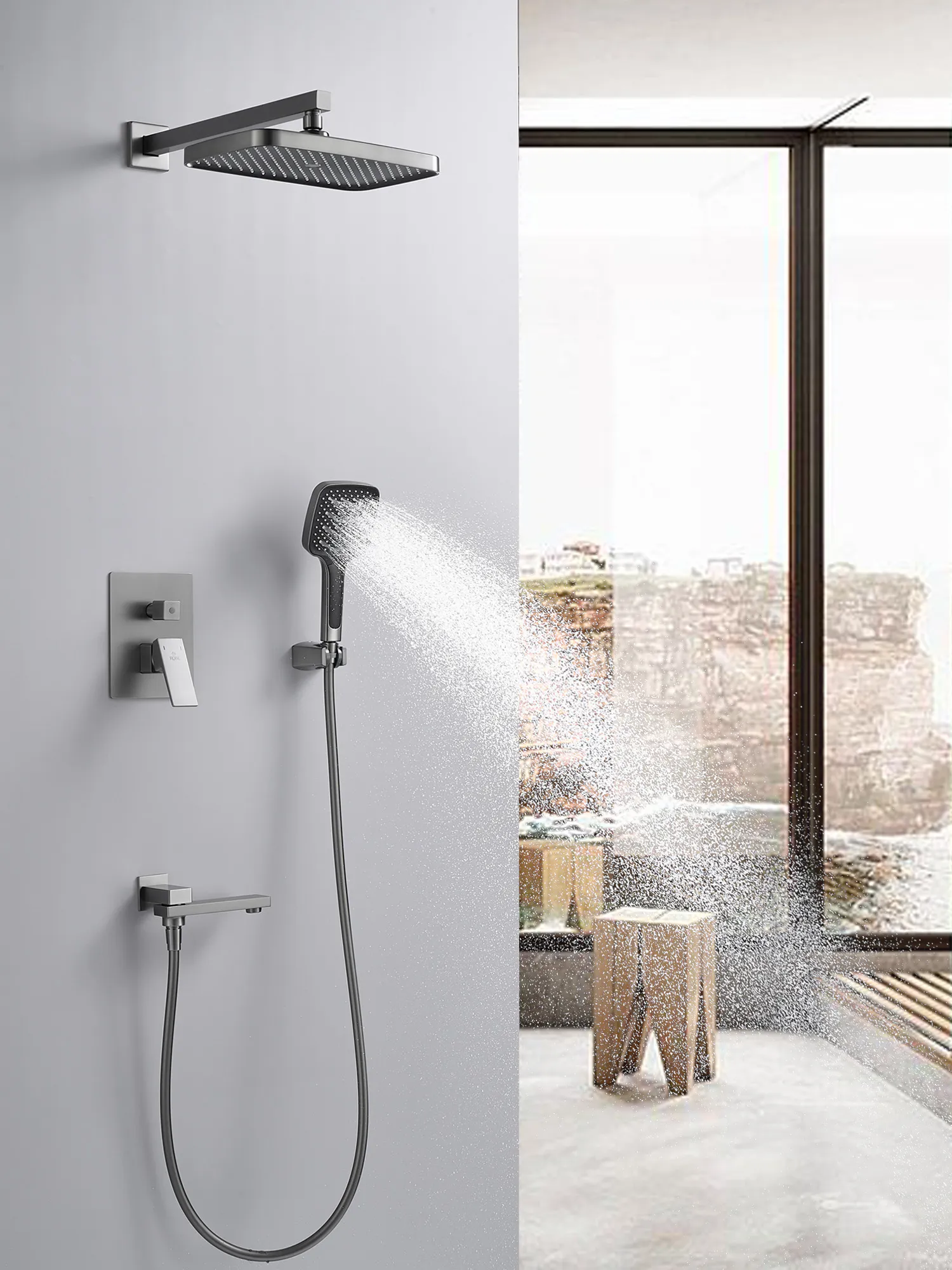 Душевая система встраиваемая Rose R2835T, оружейная сталь