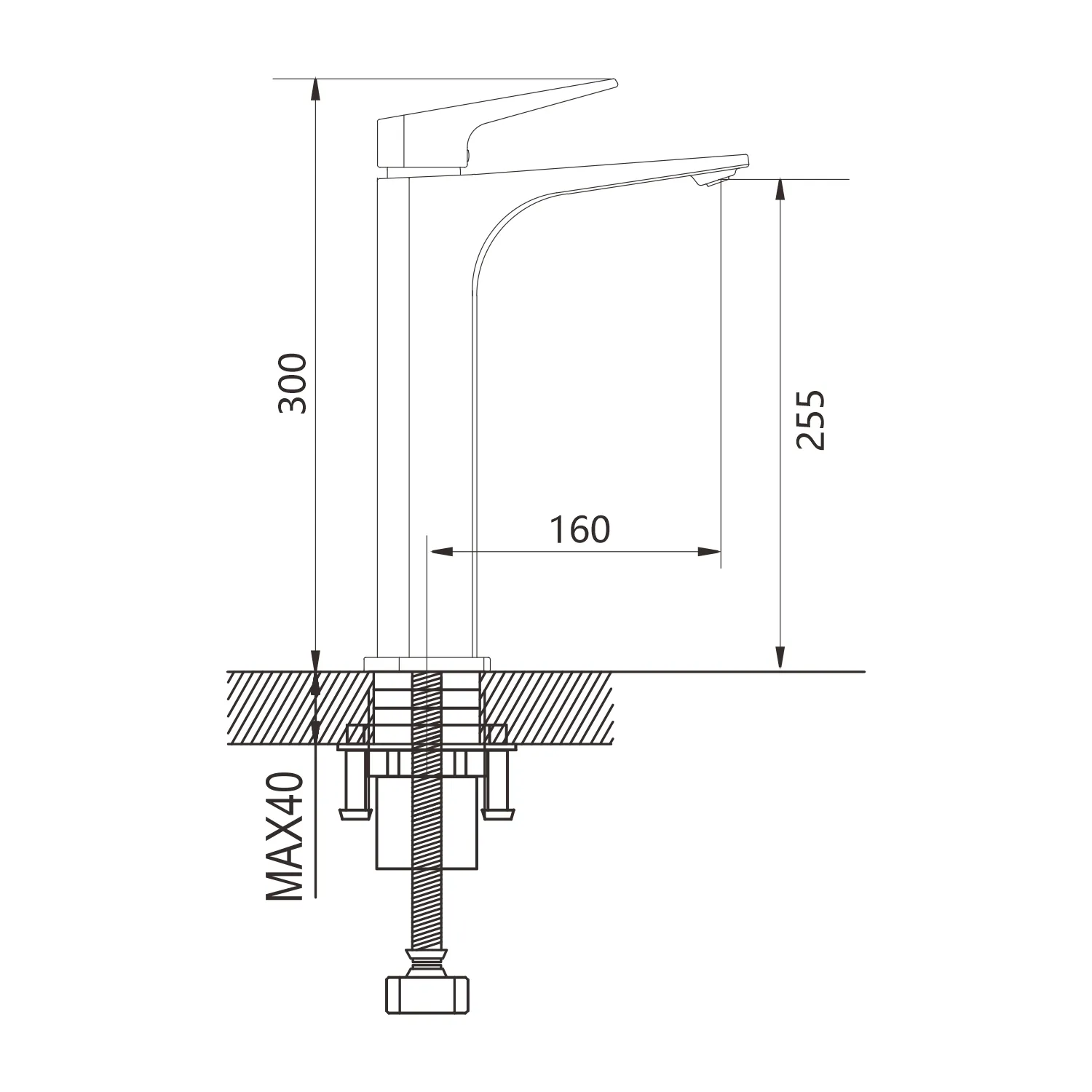 Смеситель для раковины высокий Shevanik S4211T, оружейная сталь