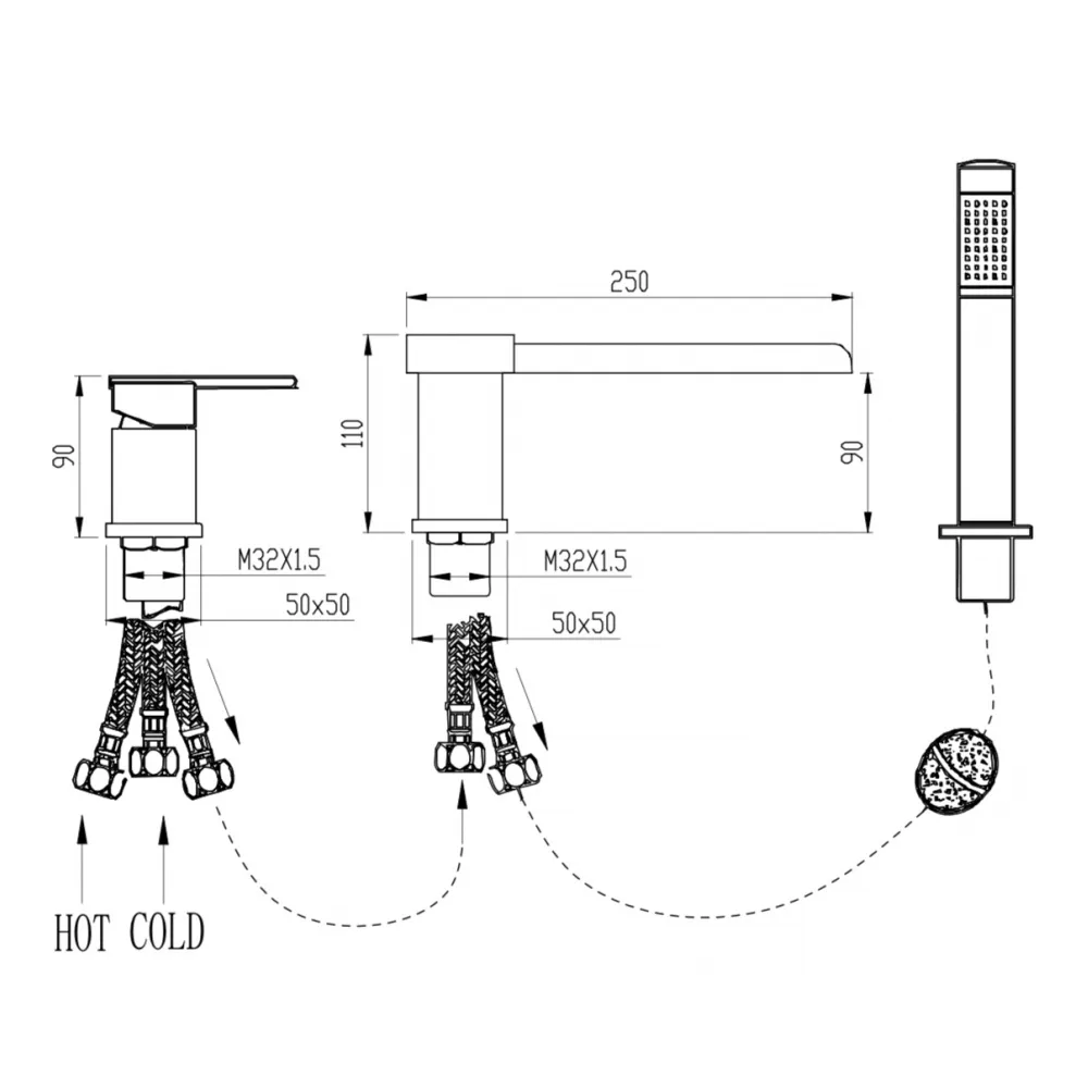 Смеситель на борт ванны Groсenberg GB6008-2CR, хром