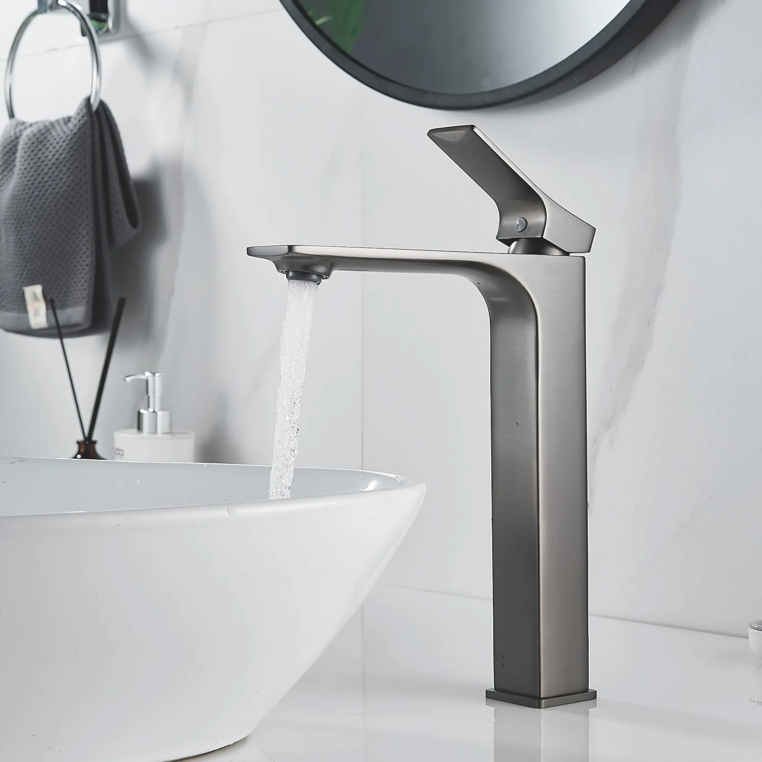 Смеситель для раковины высокий Shevanik S6111T, оружейная сталь