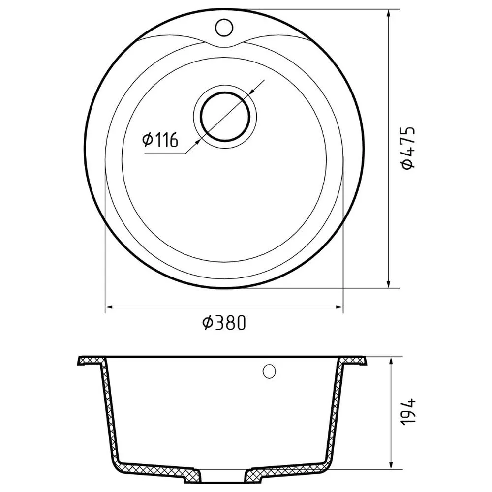 Кухонная мойка GranFest RONDO 480, черный