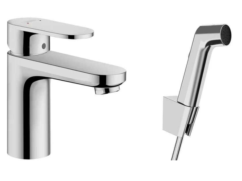 Смеситель для раковины однорычажный HANSGROHE Vernis Blend 100, с гигеническим душем и шлангом, хром (71215000)