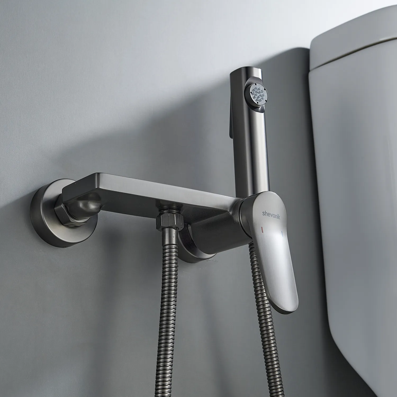Гигиенический душ со смесителем Shevanik S4305T-1, оружейная сталь