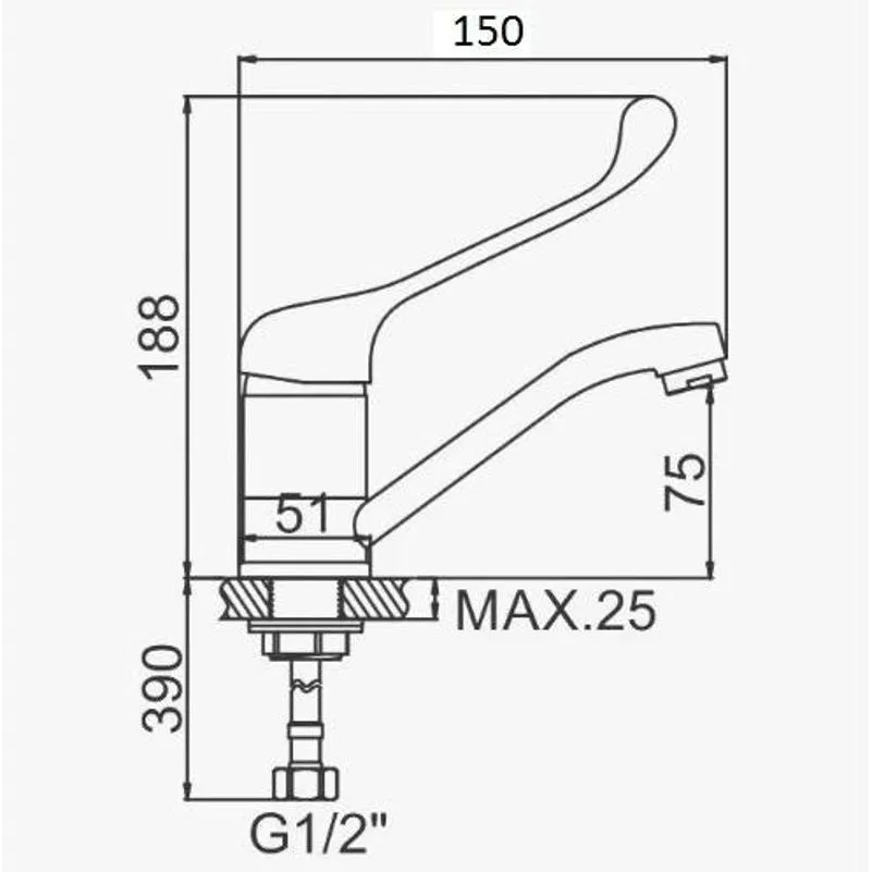 Смеситель для кухни с хирургической ручкой D-Lin D151427-6, хром