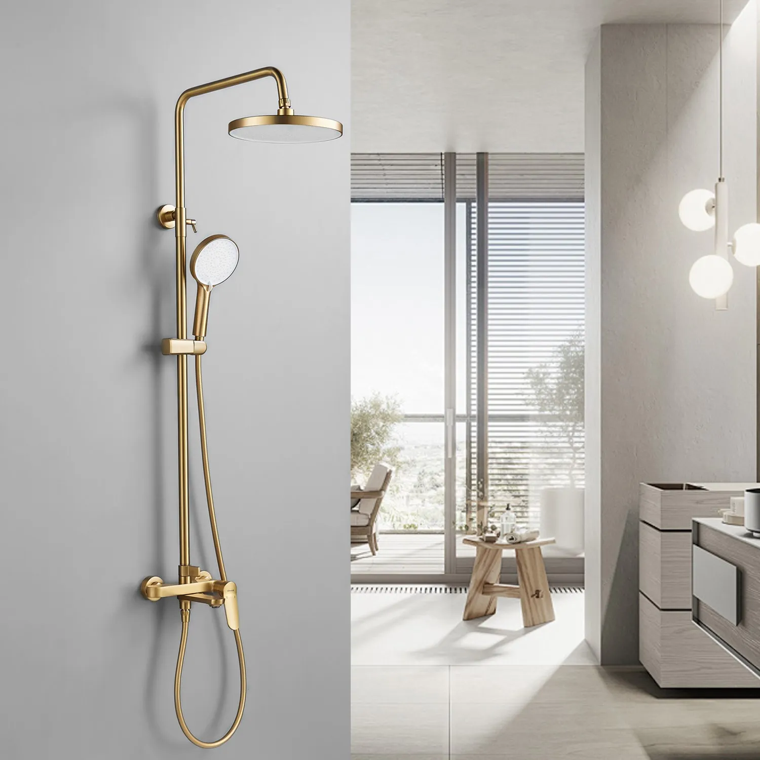 Душевая система Shevanik S4336G, золотой сатин