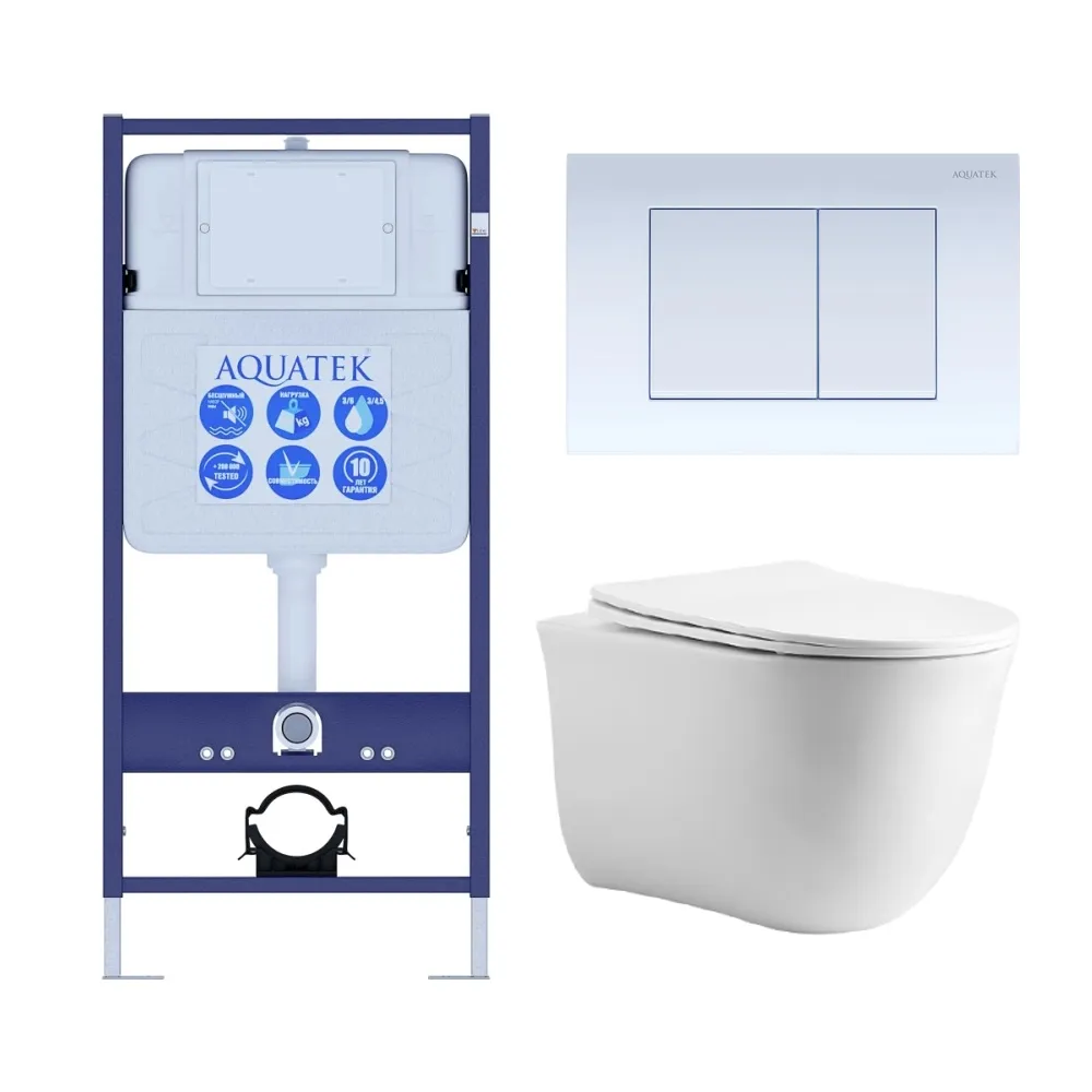 Set AQUATEK КЛАССИК cm (рама AQUATEK Standard INS-0000012 с звукоиз.прокладкой+крепеж KKI-0000002+кнопкаKDI-0000009+унитаз КЛАССИК AQ1112-00 с крышкой