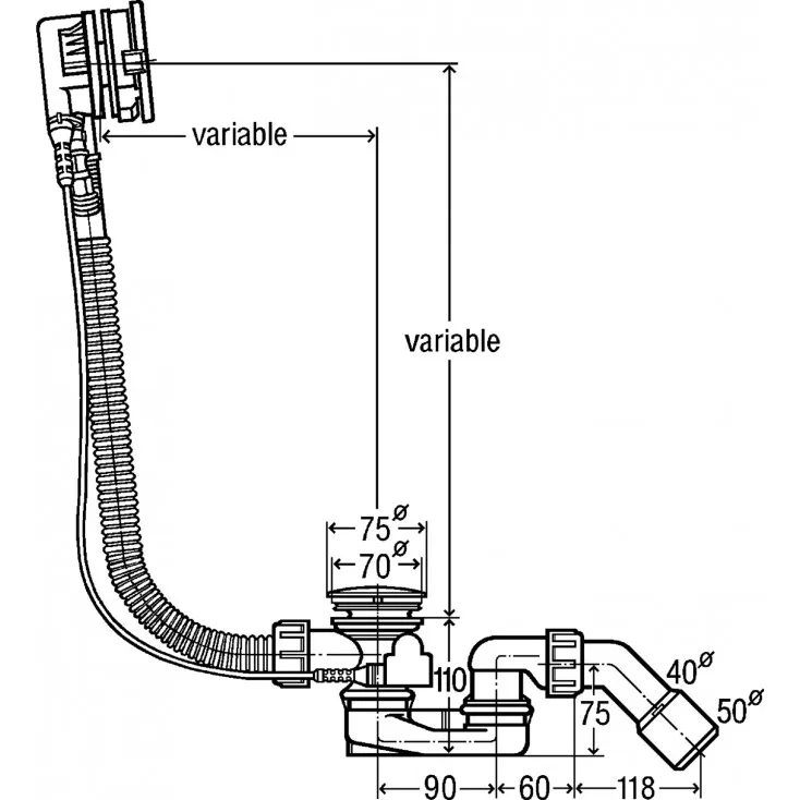 Сифон для ванны стандартный Viega Simplex Trio 6166.41, хром (728007)