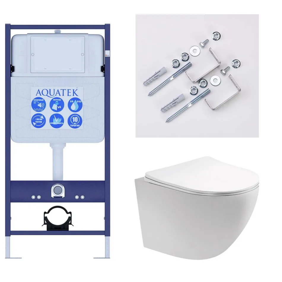 SET AQUATEK ЕВРОПА T-KKI2 (рама AQUATEK Standard INS-0000012(без клавиши)+крепеж KKI-0000002+унитаз ЕВРОПА AQ1900T-00 с тонким сиденьем soft-close