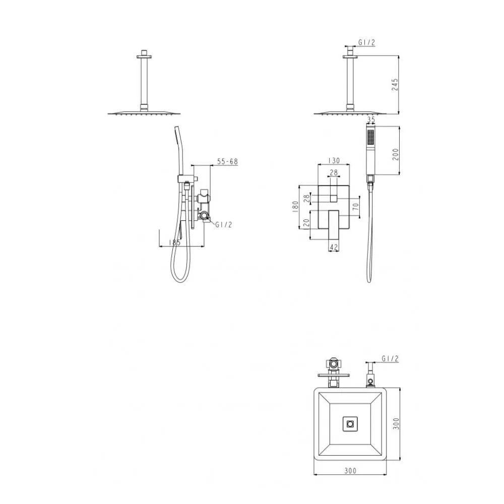 Душевая система встраиваемая (без излива) Grocenberg GB5089CR-4, хром