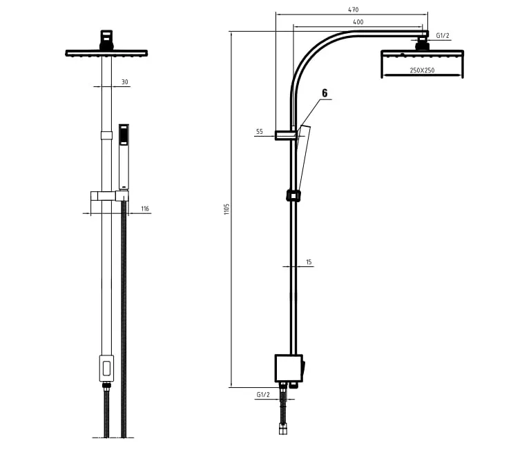 Душевая система E.C.A. TIERA матовый черный 102158012C1EX