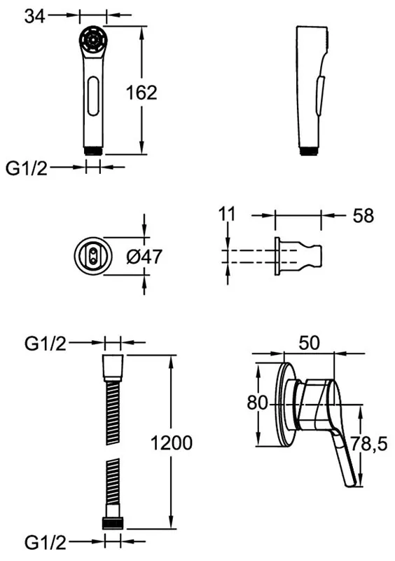 Гигиенический душ Jacob Delafon Elate E24610-BL со смесителем, черный матовый