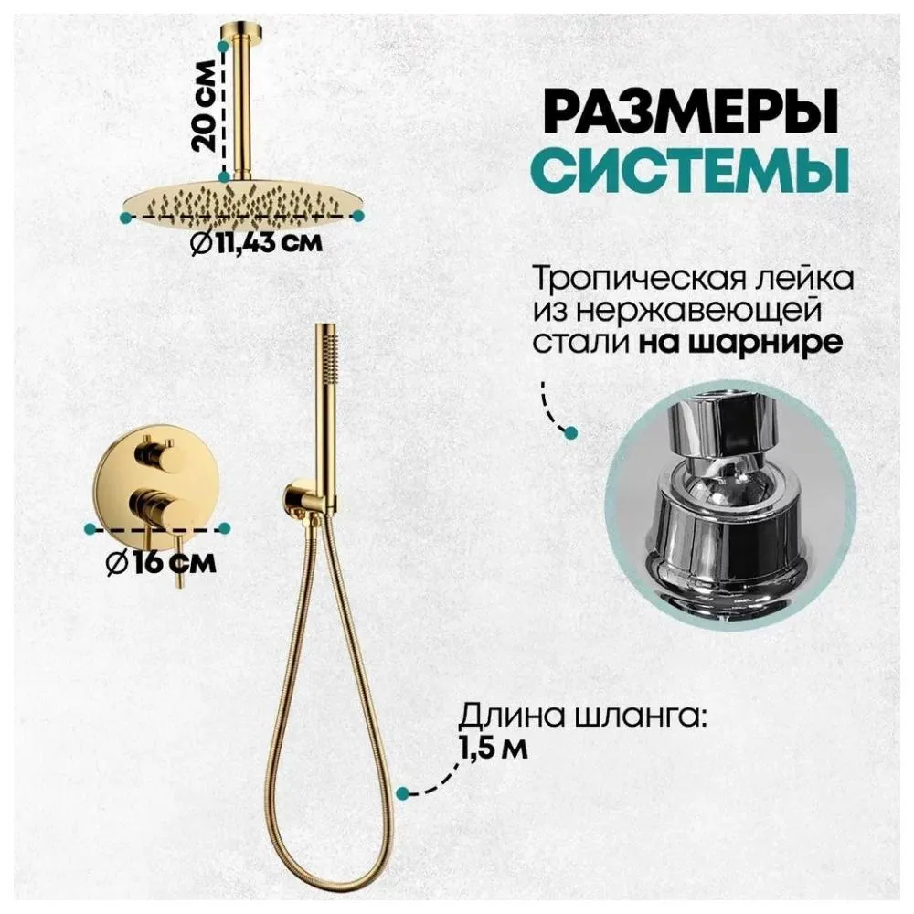 Душевая система встраиваемая (без излива) Grocenberg GB5099GO-4, золото
