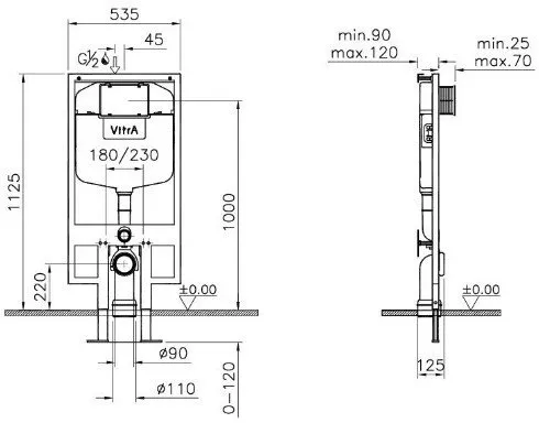 Инсталляция для подвесного унитаза Vitra (700-1873) с кнопкой смыва (740-0480) хром