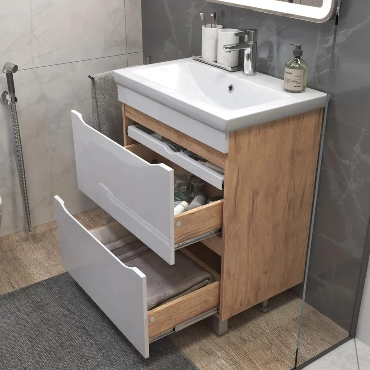 Тумба с раковиной напольная VIGO Grani 202 дуб золотой, 70 см