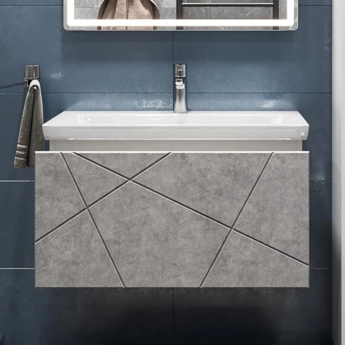 Тумба с раковиной подвесная VIGO Geometry 035 бетон, 80 см