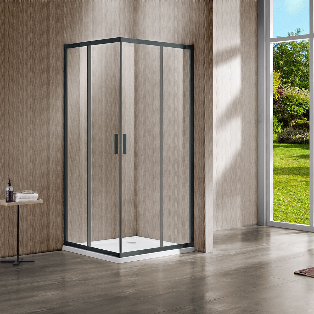Душевой уголок Vincea Garda (VSS-1G8011CLGM) 1100х800 мм, вороненая сталь, стекло прозрачное