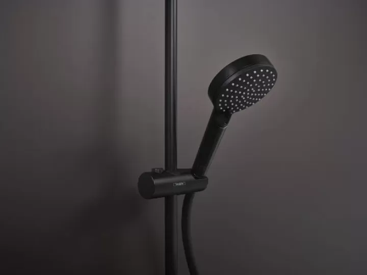 Душевая система Showerpipe 230 1jet с термостатом, EcoSmart Hansgrohe Vernis Shape 26097670, матовый черный
