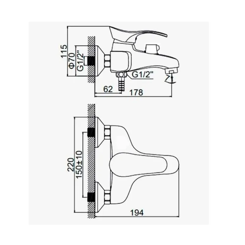 Смеситель для ванны D-Lin D130405-8, хром