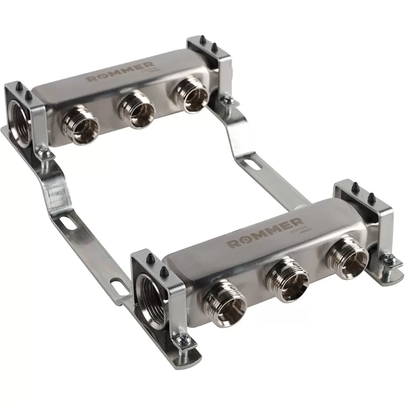 Коллектор Rommer 1"x3/4" на 3 контура для радиаторной разводки (нерж. сталь) (RMS-4401-000003)
