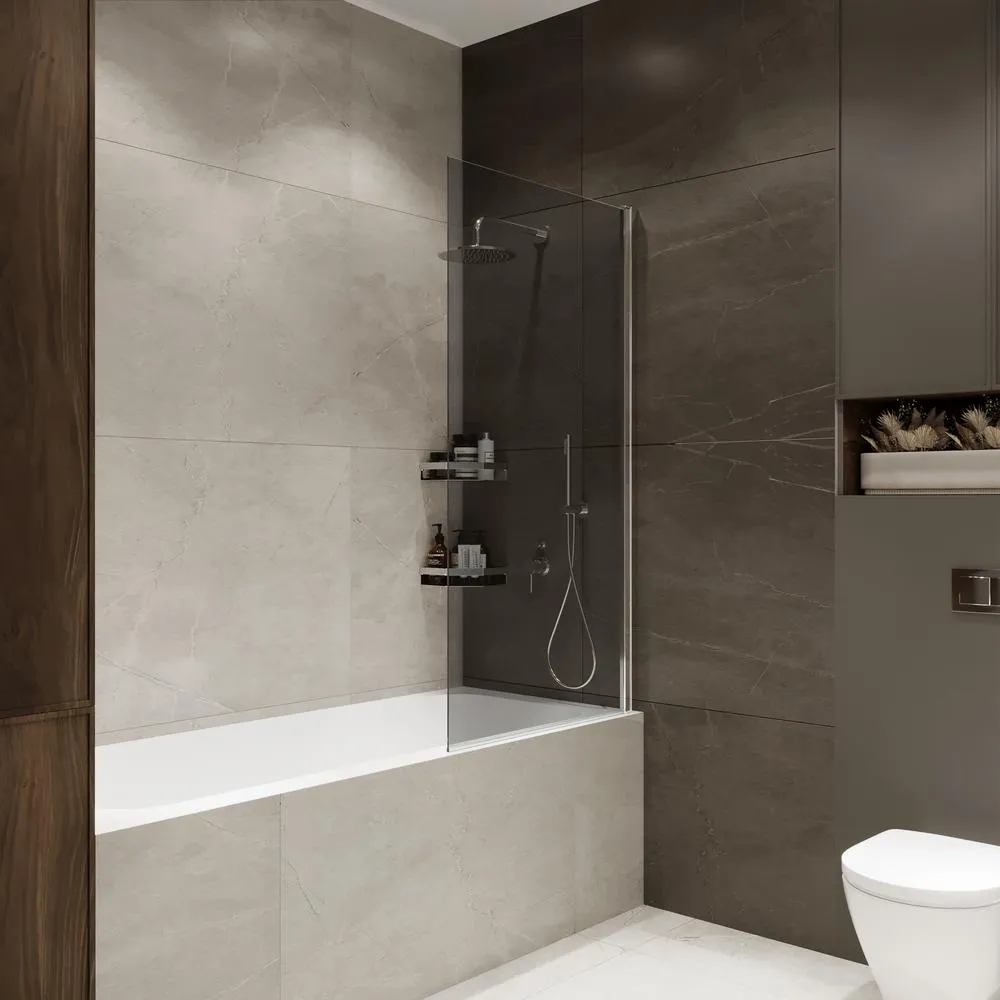 Шторка на ванну распашная Terminus Ното 150х70 тонированная, хром