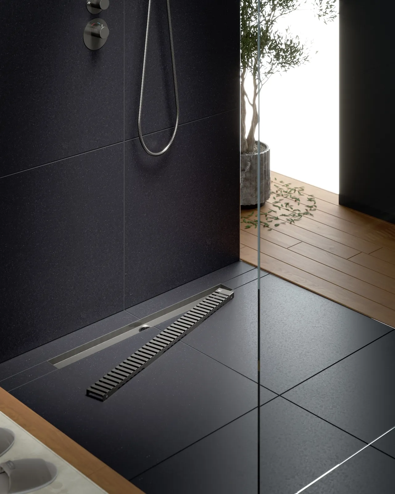 Душевой лоток TIMO Drain System 800 с вставкой "lines", черное золото (DS230108/18)