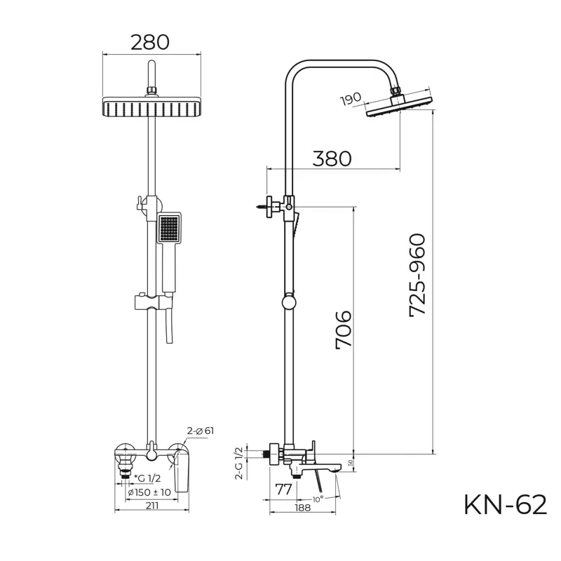 Душевая система Knotlor KN-62/GM, вороненая сталь
