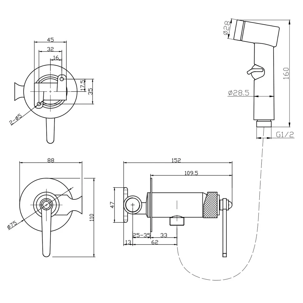 Гигиенический душ со смесителем ESKO Bangkok SMHBG, хром