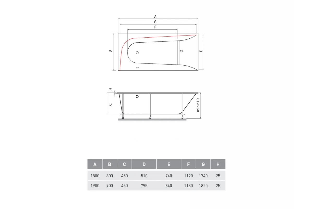 Ванна акриловая правосторонняя Vayer BOOMERANG Гл000010854, 190x90