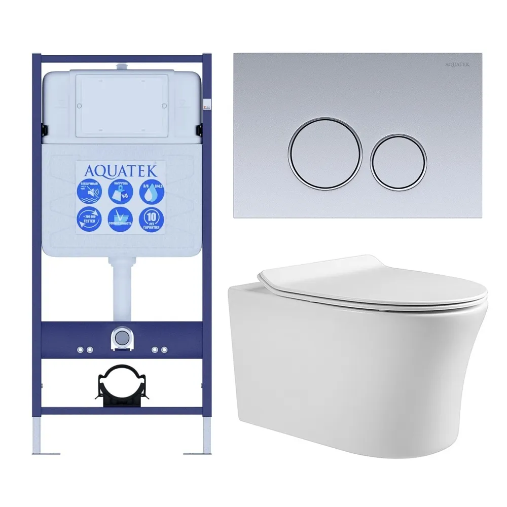 SET AQUATEK НИКА-019 4в1 (рама AQUATEK Standard INS-0000012+крепеж KKI-0000002+клавиша KDI-0000019+унитаз НИКА AQ2009-00 с тонким сиденьем soft-close)