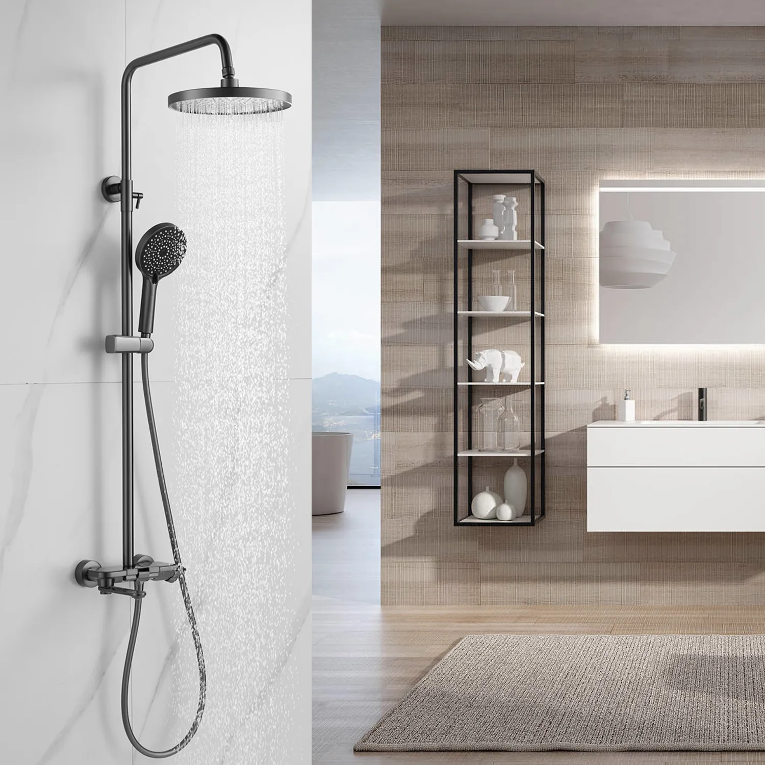 Душевая система Shevanik S4726T, оружейная сталь