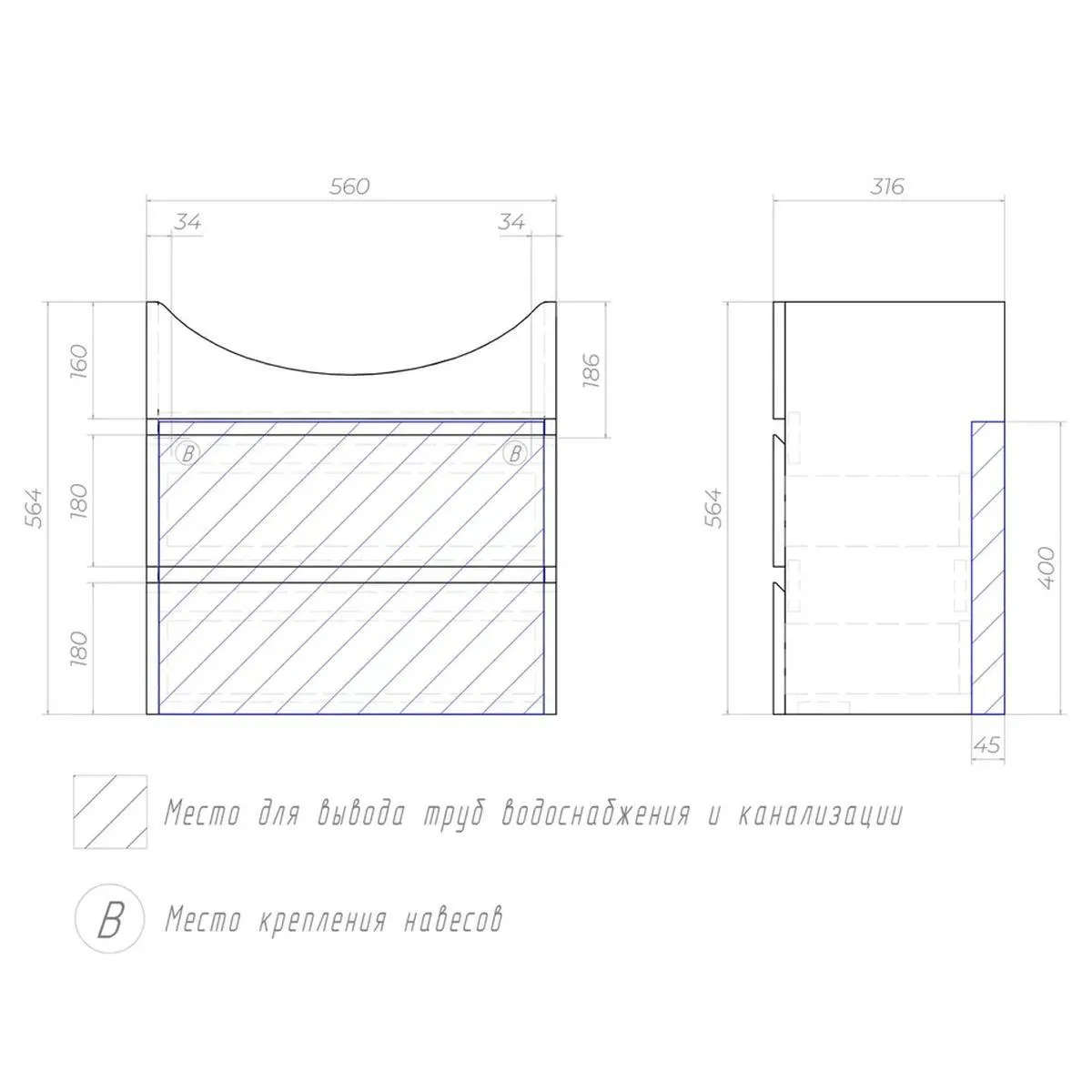 Тумба с раковиной подвесная VIGO Wing tp.WIN.BAL.60.2Y дуб золотой, 60 см