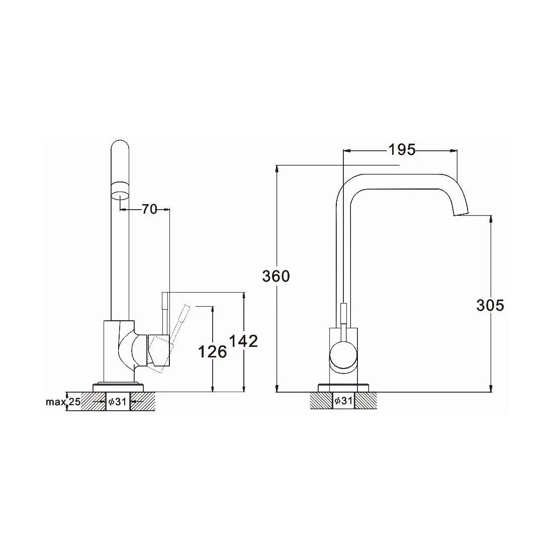 Смеситель для кухни G.Lauf ZAP4-B090, нержавеющая сталь