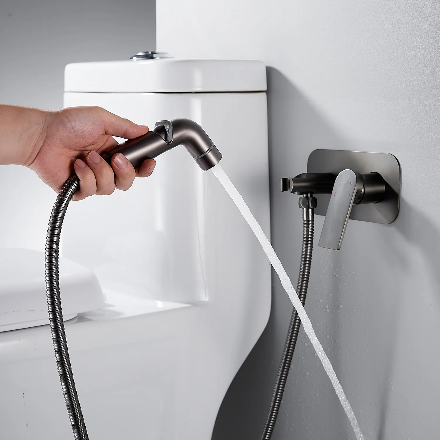 Гигиенический душ со смесителем Shevanik S4105T, оружейная сталь