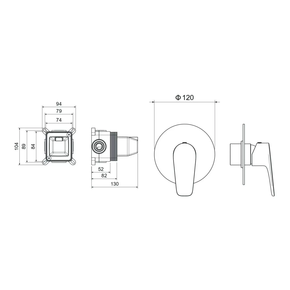 Смеситель для душа AQUATEK БЕТТА, внешняя и скрытая часть, хром AQ1166CR