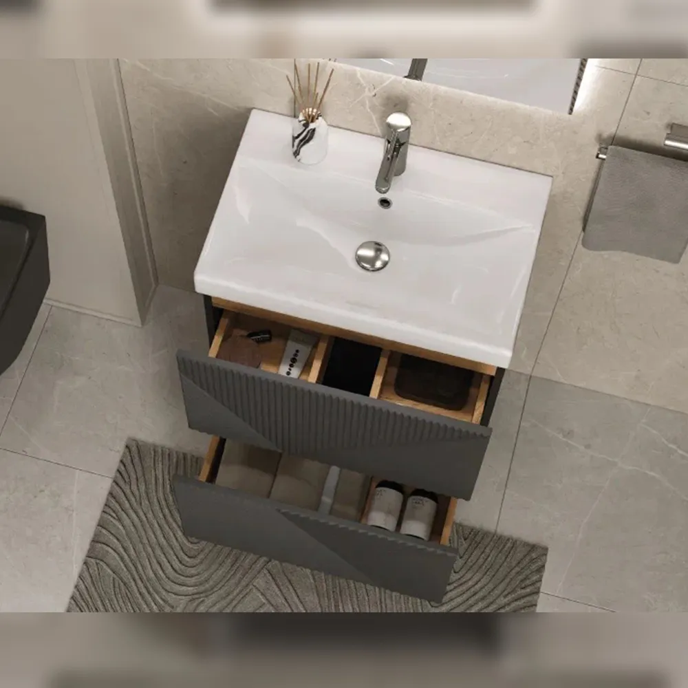 Тумба с раковиной напольная Velvex Edge tn.EDG.9696.60.2Y графит, 60 см