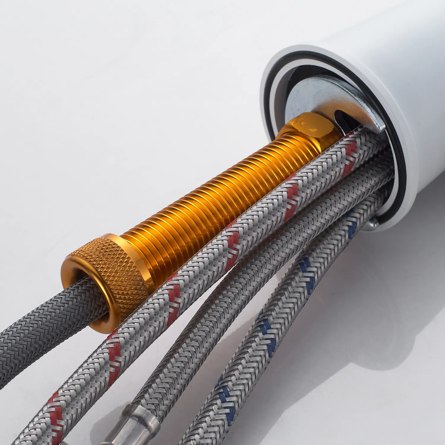 Смеситель для кухни с выдвижным изливом Shevanik S363C, белый