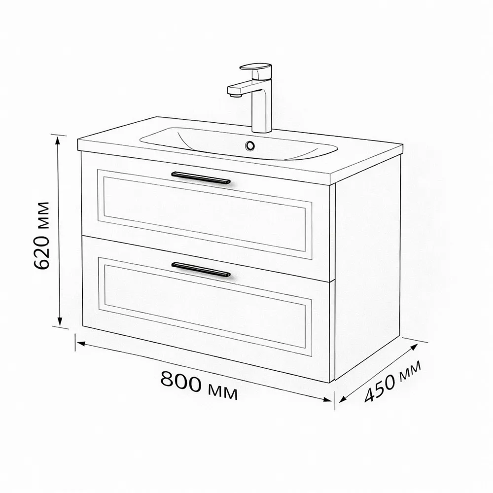 Тумба с раковиной подвесная (80см) Terminus Classik CLA10802900301O, белый