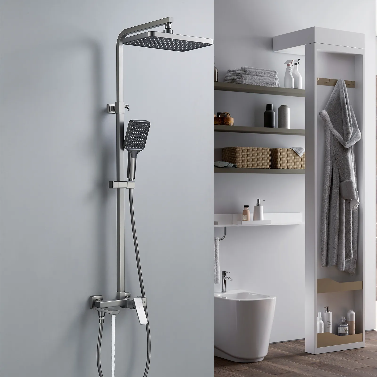 Душевая система Shevanik S4636T, оружейная сталь