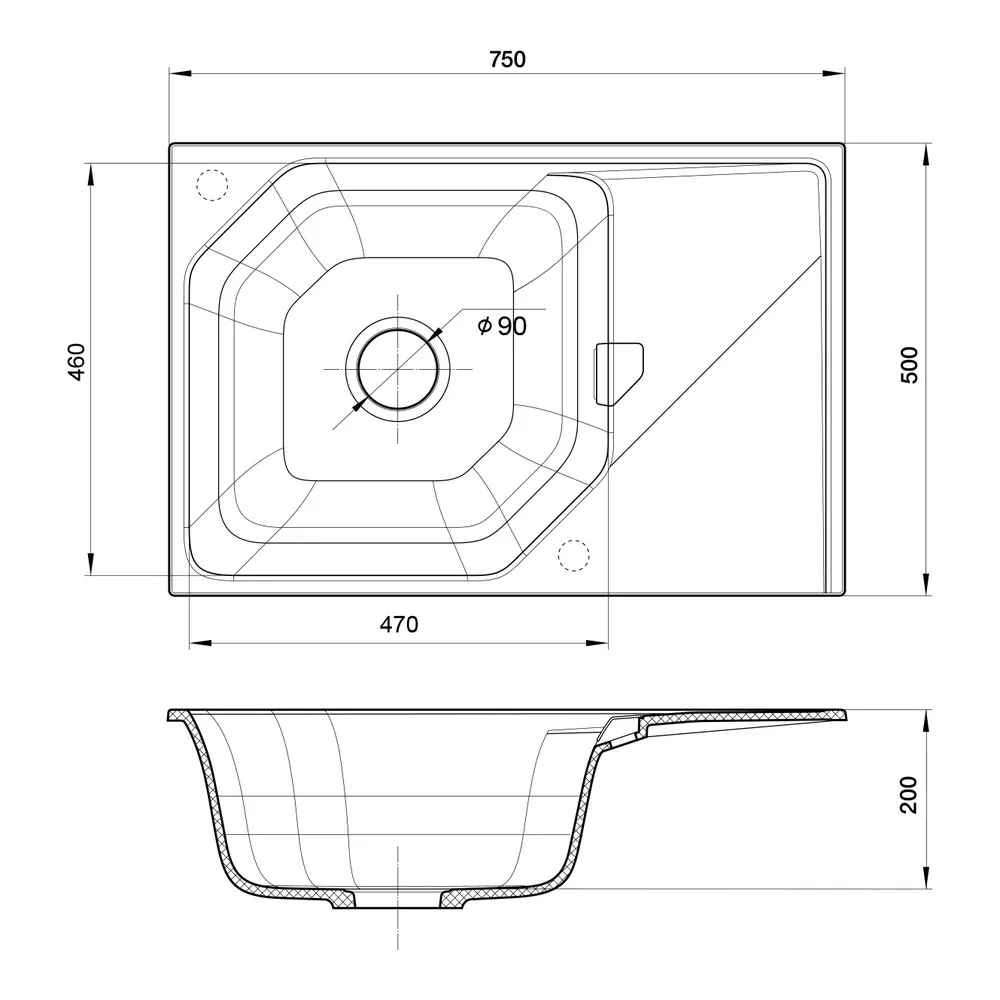 Кухонная мойка Rivelato LOCUS LS-75, темно-бежевый