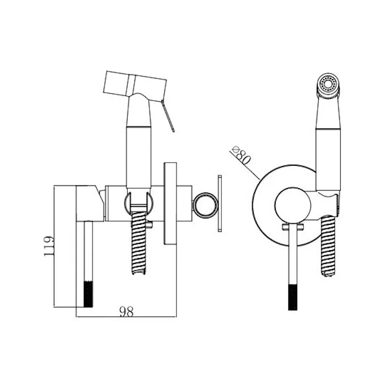 Гигиенический душ со смесителем встраиваемый VODA VSL01GM, оружейная сталь