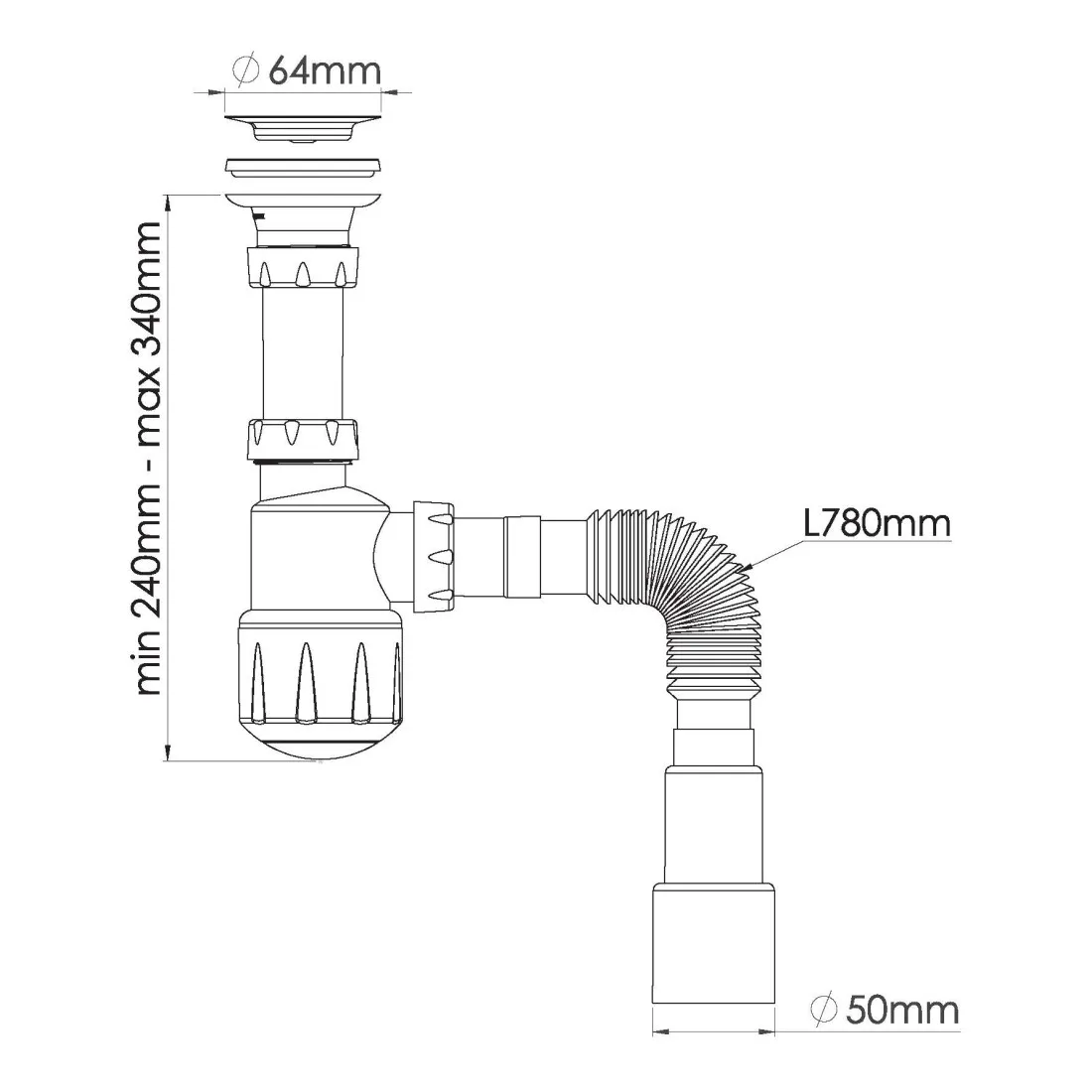Сифон для умывальника Nova, NV1052
