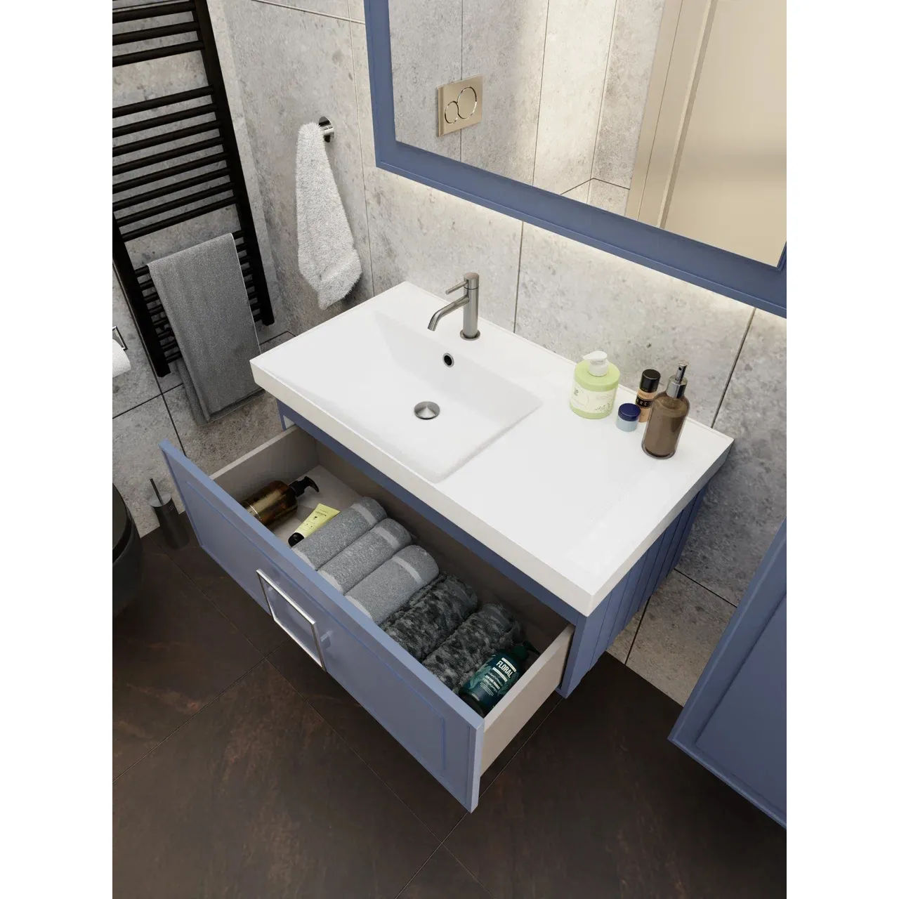 Тумба под раковину подвесная La Fenice Cubo FNC-01-CUB-BG-90, синяя