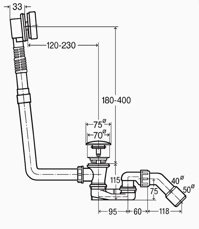 Слив-перелив для ванны Viega 572853 click-clack