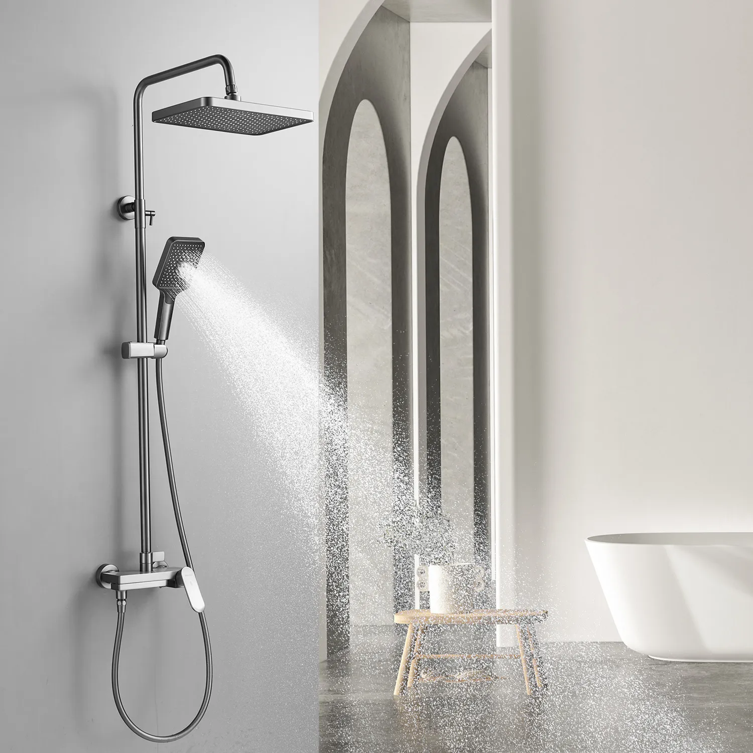 Душевая система Shevanik S4536T, оружейная сталь