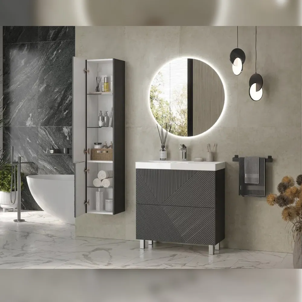 Тумба с раковиной напольная Velvex Edge tn.EDG.9696.80.2Y графит, 80 см