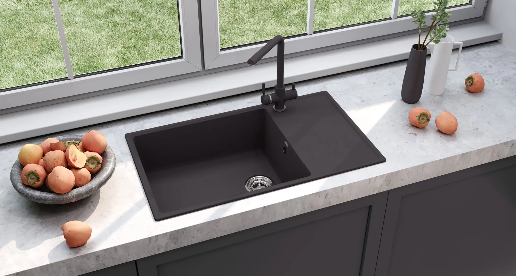 Кухонная мойка Ulgran Quartz Prima 860-07, уголь