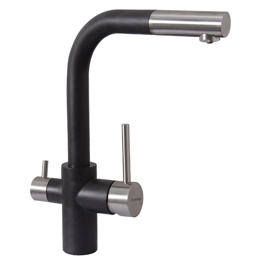 Смеситель для кухни с выдвижным изливом и подключением фильтра Florentina КРИСТАЛЛ 333.32H.2123.102, черный